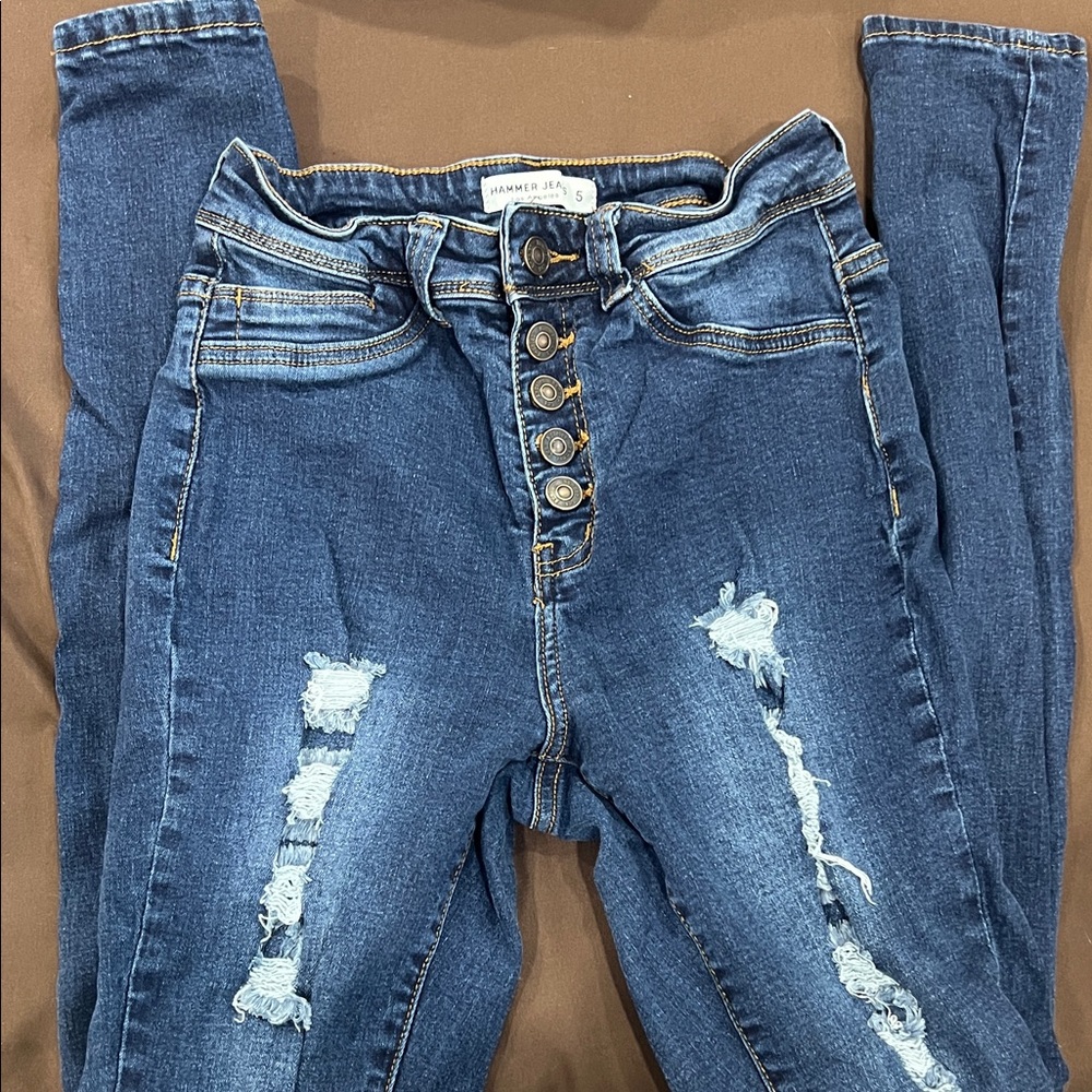 High Rise Blue Distressed Jeans
